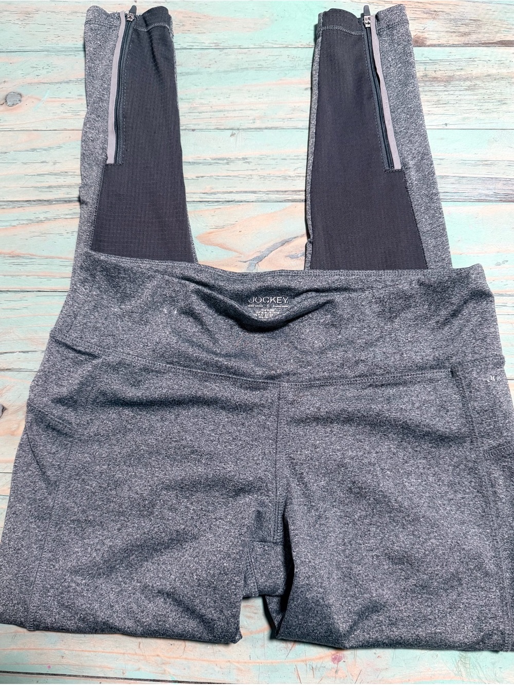 Jockey Gray and Black Athletic Leggings with Ankle Zips
